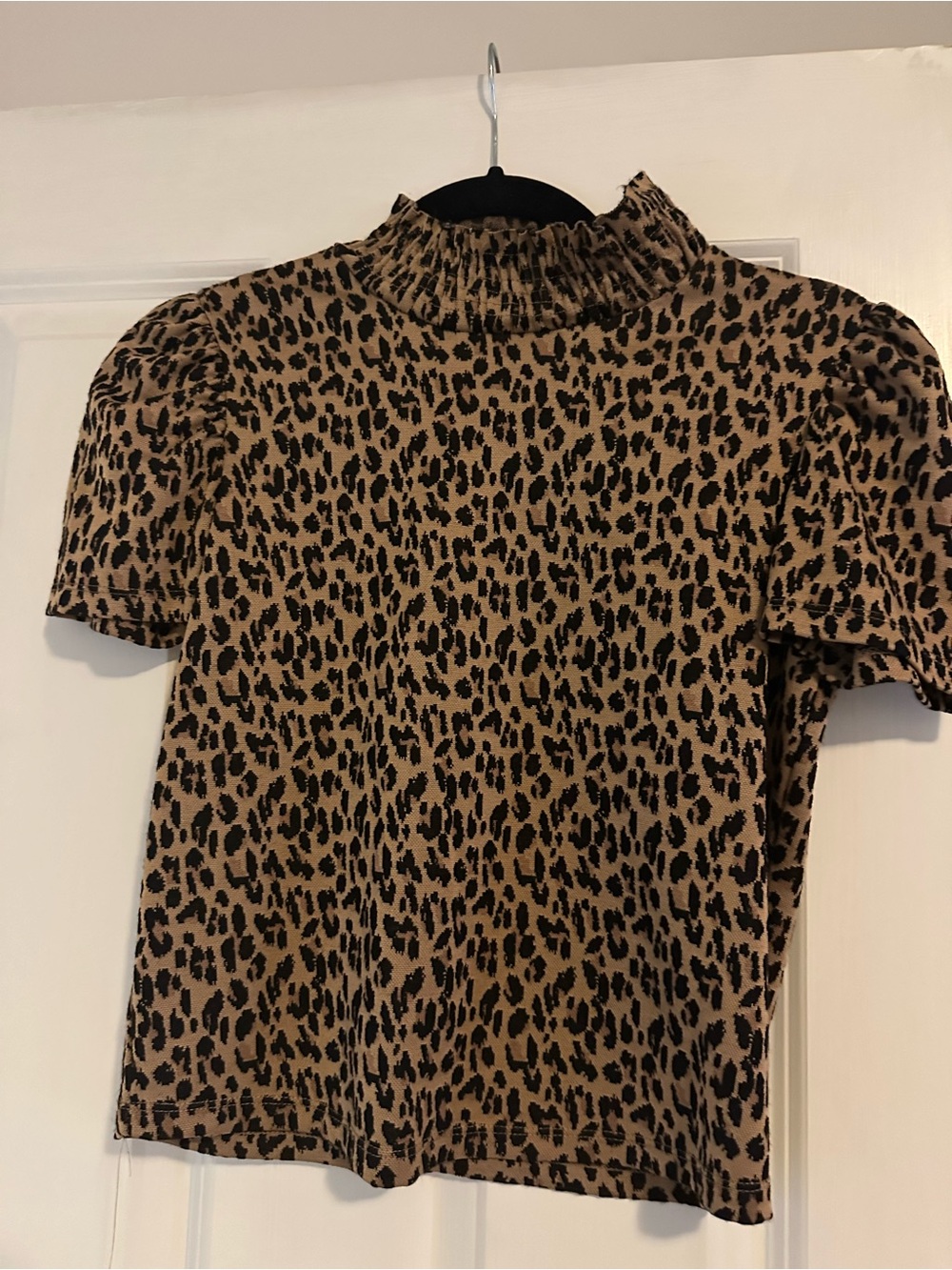Zara Leopard Mock Neck Short Sleeve Top - Tan & Black